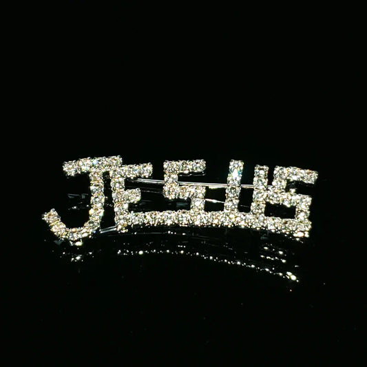 Crystal "Jesus" Word Lapel Pin – Handmade Rhinestone Brooch for Christians