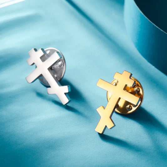 Dawapara Stainless Steel Orthodox Cross Brooch – Minimalist Christian Lapel Pin Gift