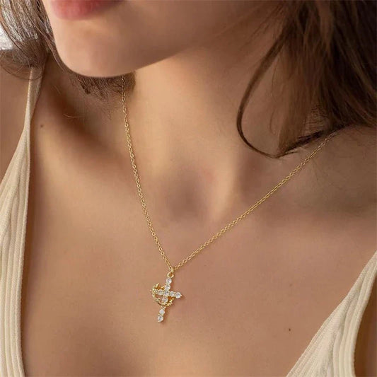 Exquisite Zircon Cross Pendant Necklace – Elegant Christian Jewelry Gift