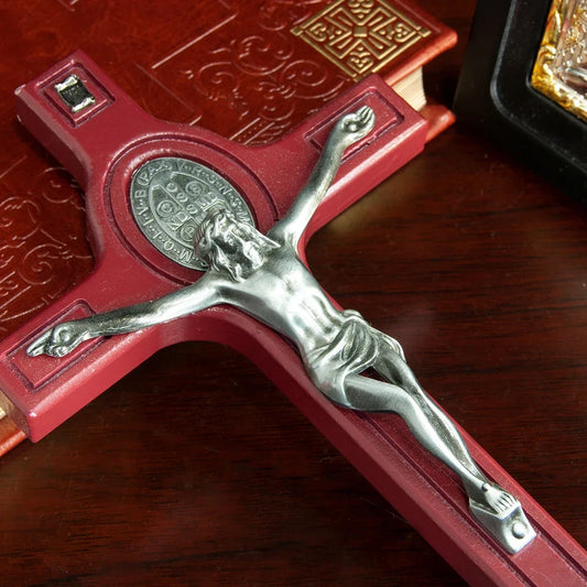 Catholic Wooden Cross with Holy Water Holder