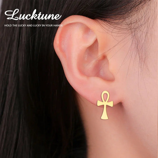 Lucktune Egyptian Ankh Cross Stud Earrings