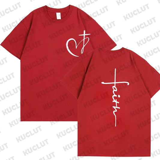 Heart Cross Print Christian T-Shirt