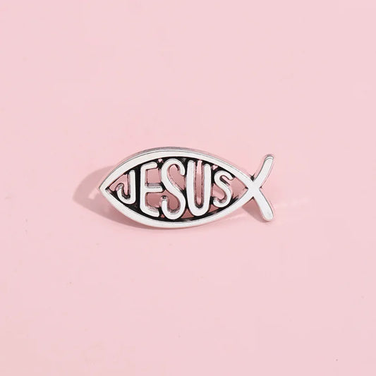 Jesus Fish Enamel Pin – Christian Brooch for Hats, Clothes, Backpacks & More