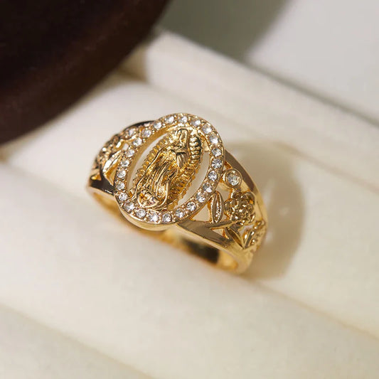 1pc Exquisite Religious Virgin Mary Inlaid Cubic Zirconia Ring