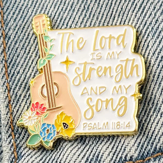 Psalm 118:14 Enamel Pin – “The Lord is My Strength and Song” Floral Christian Badge