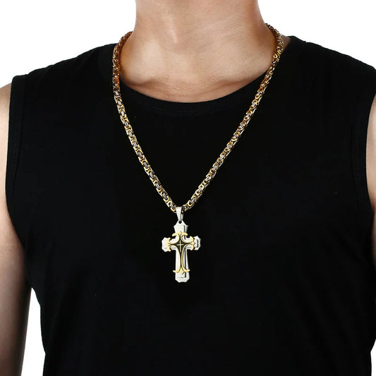 Male Vintage Christian Trinity Latin Cross Necklace