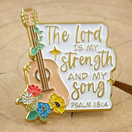 Psalm 118:14 Enamel Pin – “The Lord is My Strength and Song” Floral Christian Badge