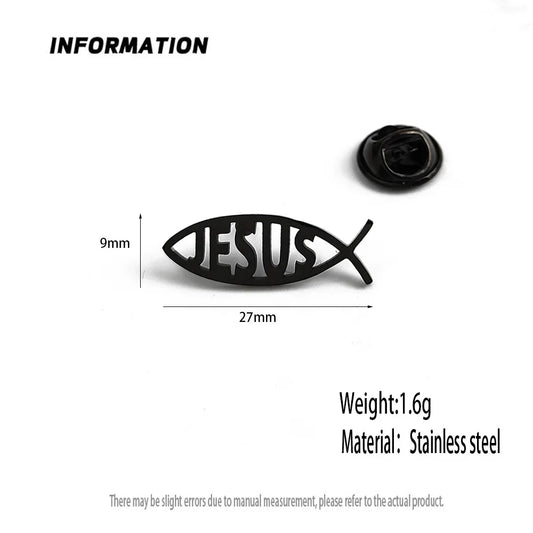 Stainless Steel Jesus Fish Brooch – Christian Badge Pin for Men’s Suit or Shirt