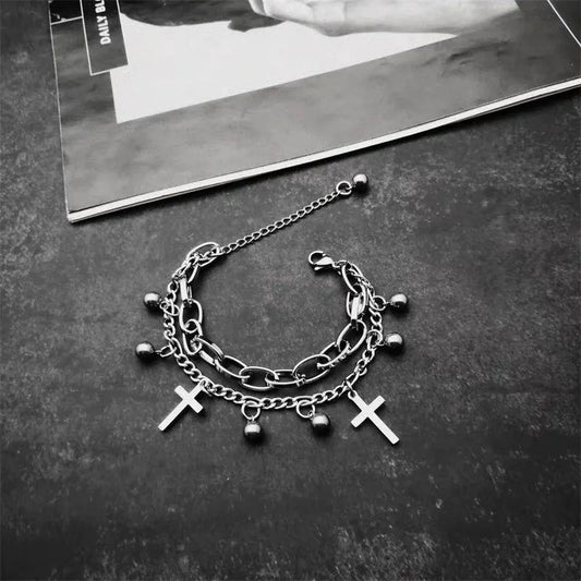 Gothic Hip Hop Metal Cross Pendant Charm Bracelet