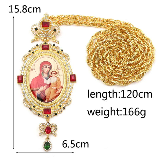 Orthodox Elliptic Pectoral Crown Cross Necklace – Byzantine Religious Icon Jewelry