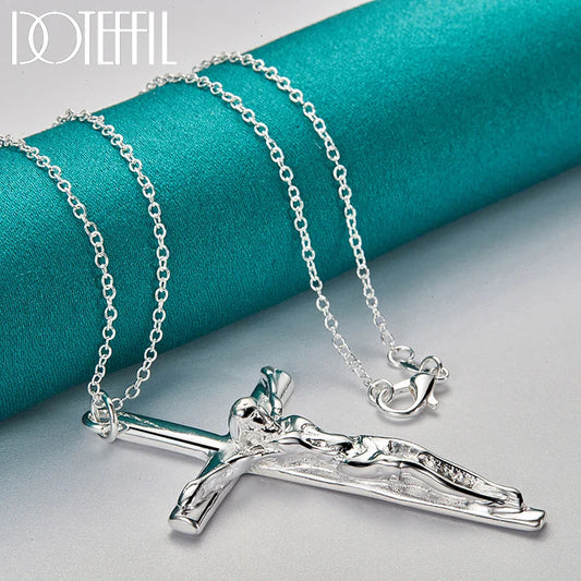 DOTEFFIL 925 Sterling Silver Jesus Cross Pendant Necklace – Multiple Chain Lengths for Men & Women
