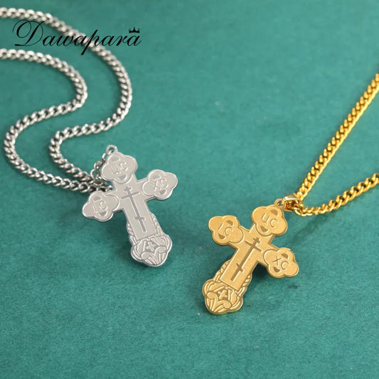 Dawapara Eastern Orthodox Serbian Cross Pendant Necklace – Stainless Steel Talisman Jewelry