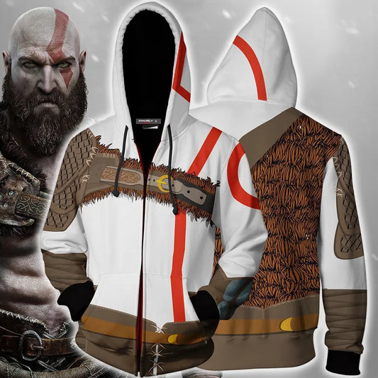 God of War "Ghost of Sparta" Hoodie – 3D Print Kratos Zip-Up Sweatshirt for Men