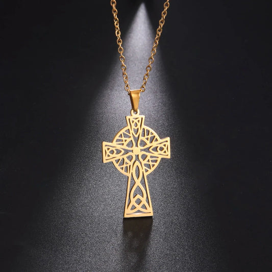 Skyrim Irish Celtics Knot Cross Pendant Necklace – Stainless Steel Christian Amulet Jewelry