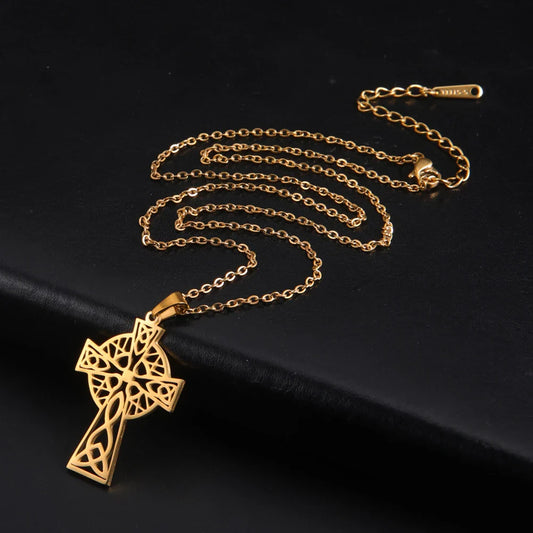 Skyrim Irish Celtics Knot Cross Pendant Necklace – Stainless Steel Christian Amulet Jewelry