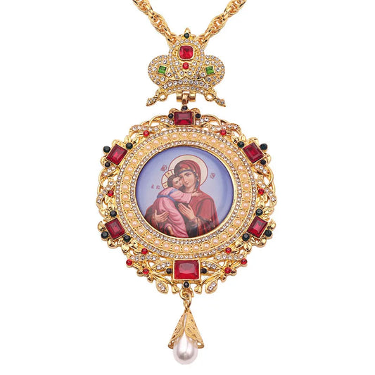 Orthodox Elliptic Pectoral Crown Cross Necklace – Byzantine Religious Icon Jewelry