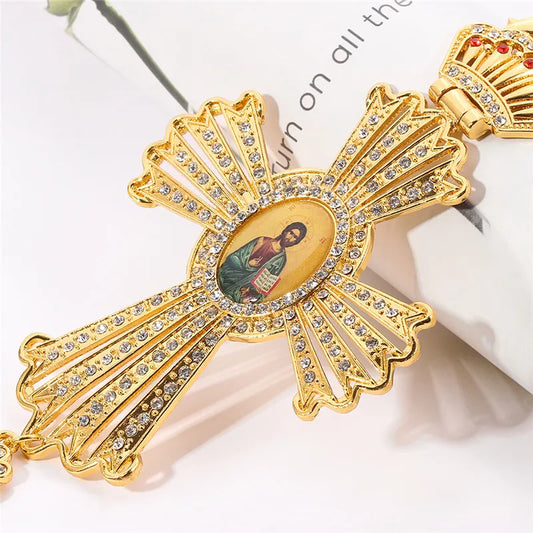 Long Catholic Cross Pendant Necklace – Handmade Jesus Cross Badge Jewelry
