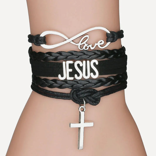 Multilayer Jesus Loves Letter Leather Bracelet
