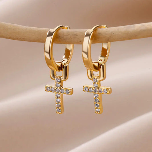 Zircon Cross Dangle Earrings