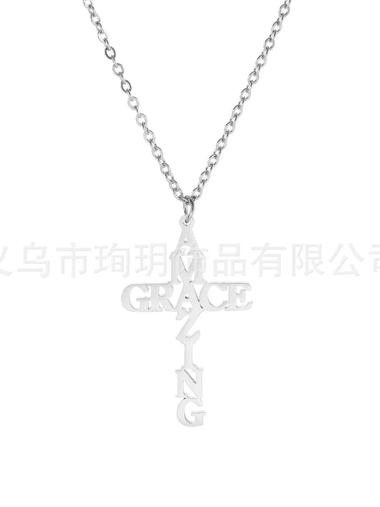XY New Fashion Amazing Grace Necklace – Stainless Steel Christian Jewelry for Men