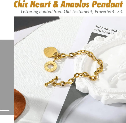 Love Heart Bible Verse Bracelet – Silver/Gold OT Clasp Chain Jewelry Gift for Women