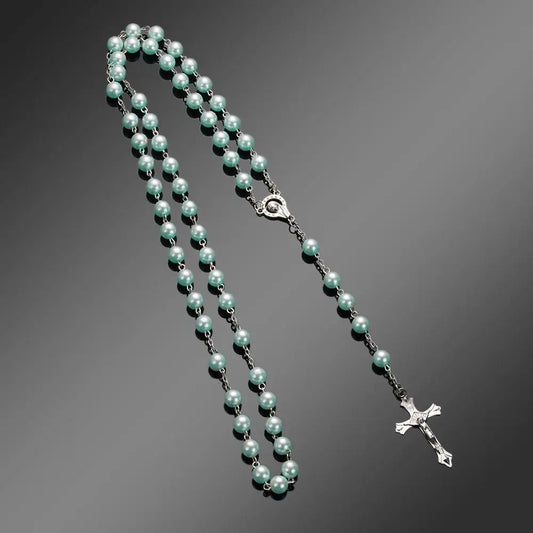 Fashion Vintage Cross Necklace with Rosary Beads