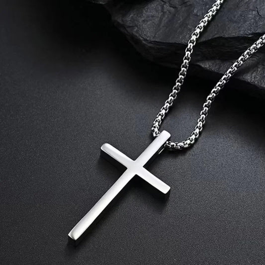 Waterproof Stainless Steel Cross Necklace – Silver Color Unisex Jewelry for Men & Women