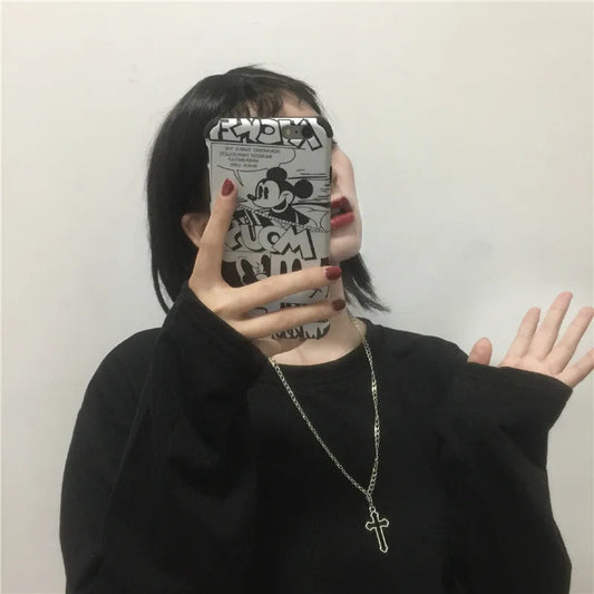 Vintage Gothic Hollow Cross Pendant Necklace – Silver Color Street Style Jewelry for Men & Women