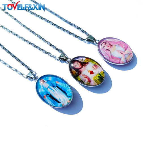 Jesus & Maria Double-Sided Pendant Necklace – Stainless Steel Christian Jewelry Gift