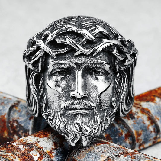 316L Stainless Steel Men’s Christian Jesus Face Ring