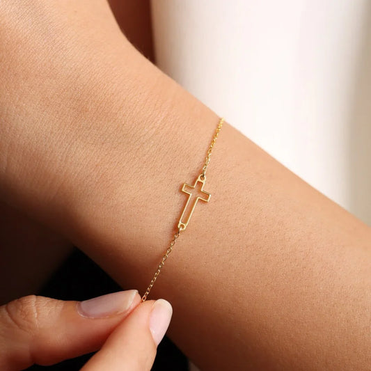 Fashion Cross Chain Bracelet for Women – Stainless Steel Dainty Christian Jewelry Gift