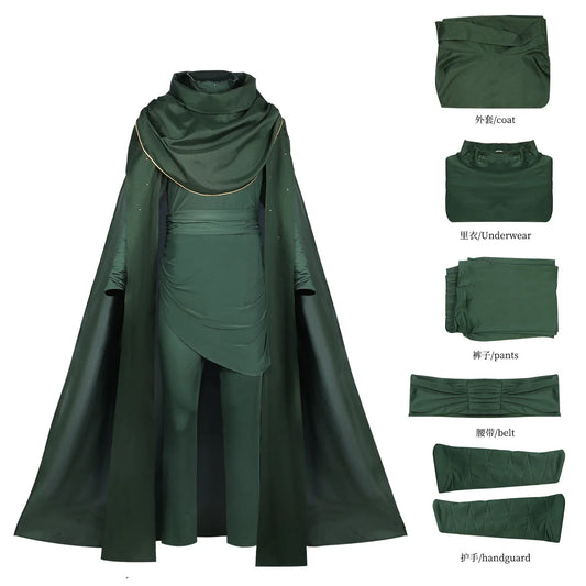 Loki "God of Lies" Cosplay Costume – Green Top, Pants & Cloak Set for Adults