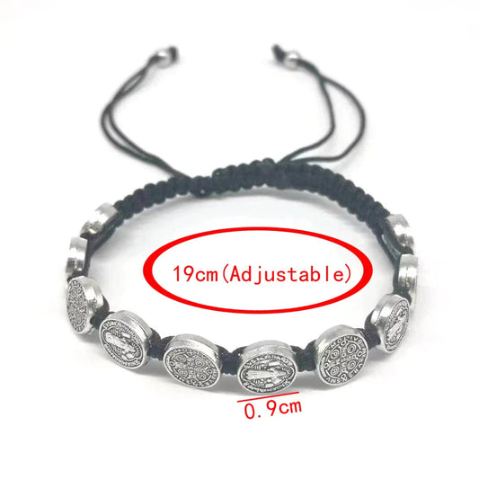Vintage Virgin Mary & Jesus Exorcist Bracelet – Hand-Woven Adjustable Religious Jewelry for Men