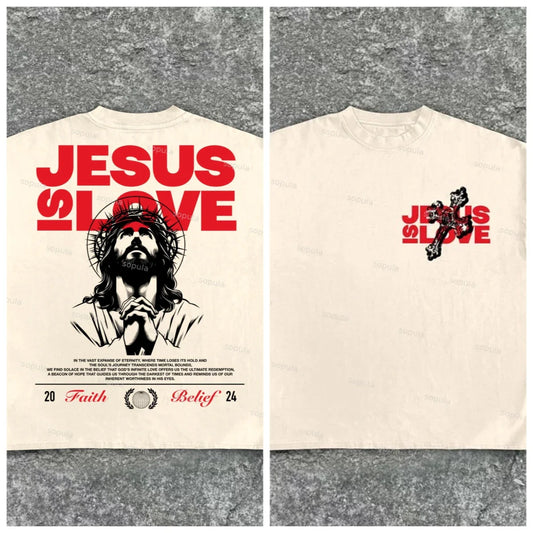 Jesus Gospel Prayer Letter Print T-Shirt – Retro Y2K Christian Streetwear for Men & Women