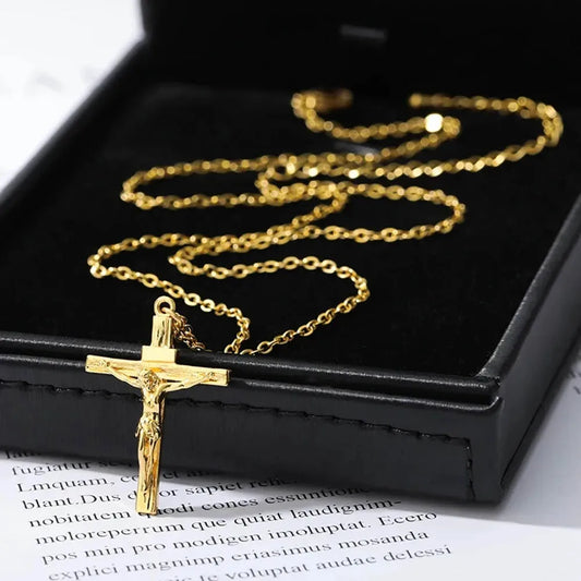 Stainless Steel INRI Jesus Cross Necklace – Retro Christian Pendant for Men & Women