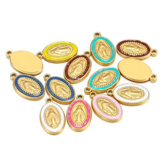 5pcs Stainless Steel Oval Jesus Charms – Religious Pendants for DIY Jewelry & Crafts