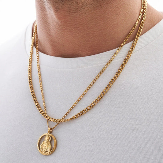 St. Jude Pendant Necklace for Men & Boys – Waterproof Christian Jewelry with Figaro Chain
