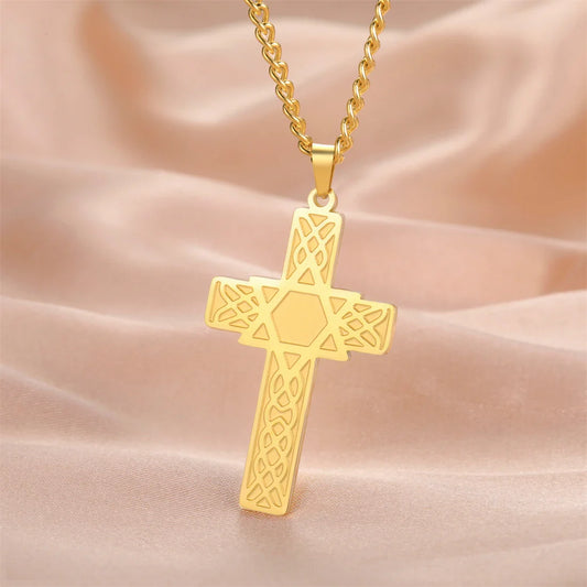 EUEAVAN Cross & Star of David Pendant Necklace – Stainless Steel Christian & Jewish Amulet Jewelry