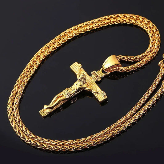 New Religious Jesus Cross Necklace – Fashion Gold Color Pendant for Men & Women