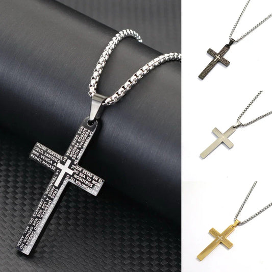 Classic Stainless Steel Cross Necklace for Men – 24-Inch Long Pendant, Hip-Hop Rock Style