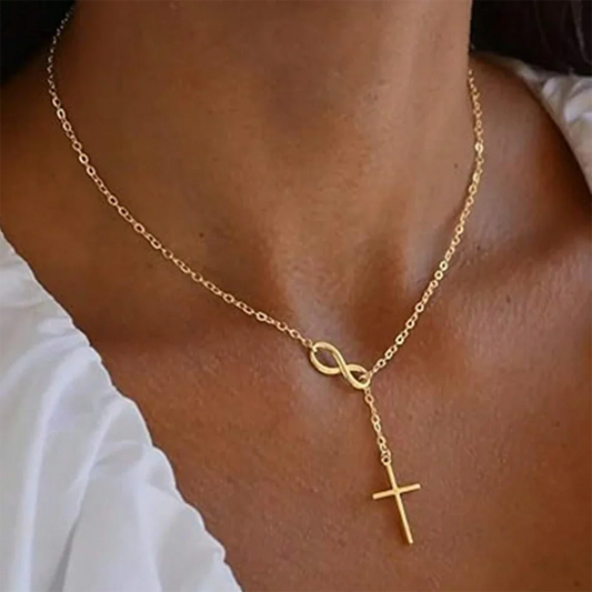 DGIDDK Stainless Steel Infinite Lucky 8 Cross Pendant Y Necklace – Anti-Allergy Faith Forever Jewelry for Women
