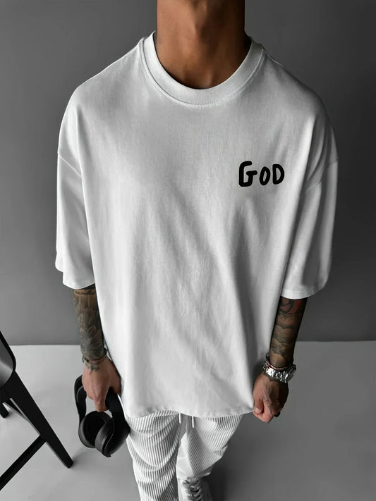 Christian "God" Print T-Shirt – 100% Cotton Casual Faith Tee for Men