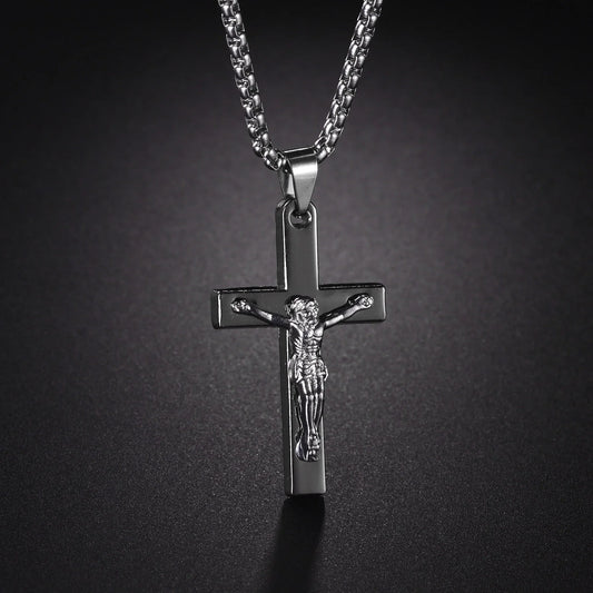 Christian Jesus Cross Necklace – Stainless Steel Pendant for Women & Men