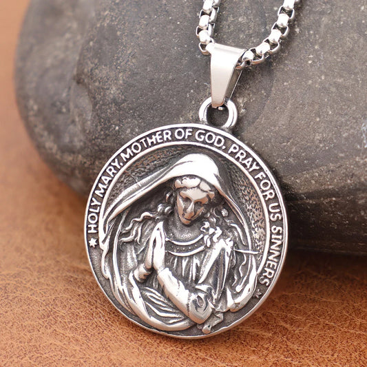 Trendy Virgin Mary Necklace – Stainless Steel Holy Mother Pendant Religious Jewelry
