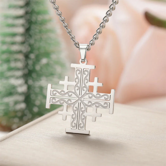 EUEAVAN Crusader Five-Fold Cross Pendant Necklace – Stainless Steel Christian Jewelry