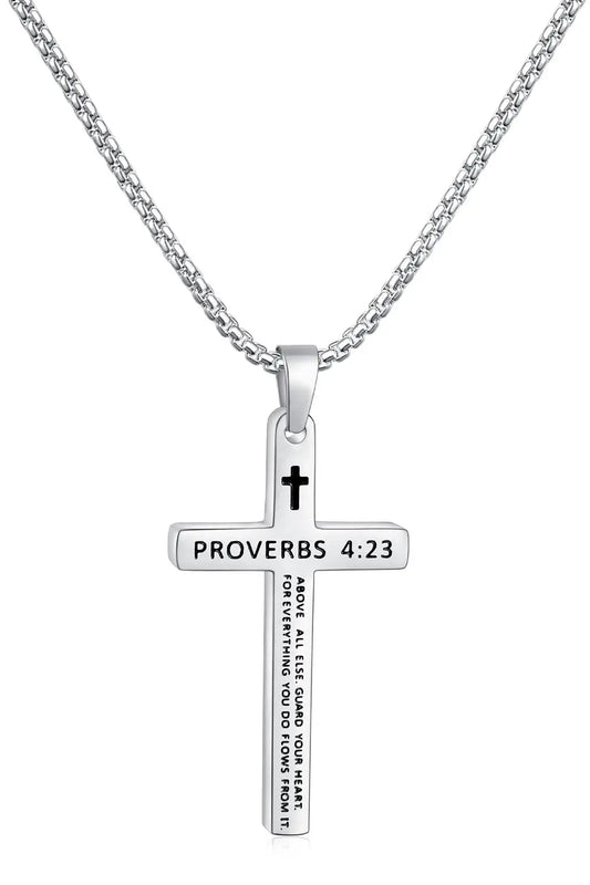 Shevalues Bible Verse Cross Necklace for Men & Boys – Stainless Steel Pendant in Black/Gold/Silver Tone