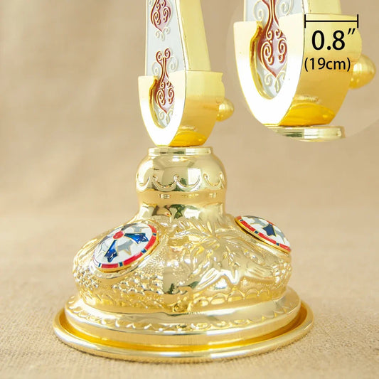 Gold-Plated Metal Cross Stand – Orthodox & Catholic Religious Craft for Church or Home