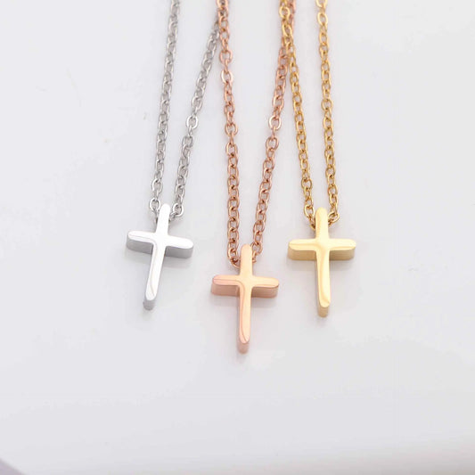 Mirror Polished Stainless Steel Mini Cross Necklace – Christian Jewelry Gift for Women & Girls