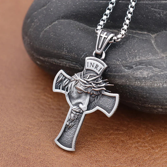 Retro Christian Jesus Cross Pendant Necklace – 316L Stainless Steel Classic Jewelry for Men & Women