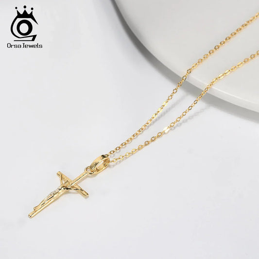 ORSA JEWELS 925 Sterling Silver Cross Pendant Necklace – 25mm Classic Christian Jewelry for Women